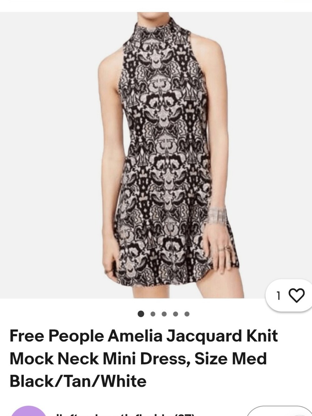 Free People Amelia Jacquard Knit Mock Neck Mini Dress, Size Med